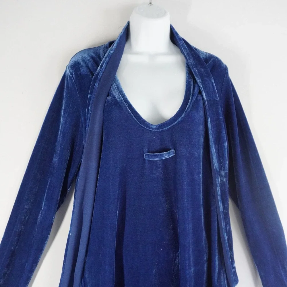 VTG City Hearts Blue Velvet Pant Set Long Sleeve Top‎ Matching Set Mature Party - Picture 4 of 14
